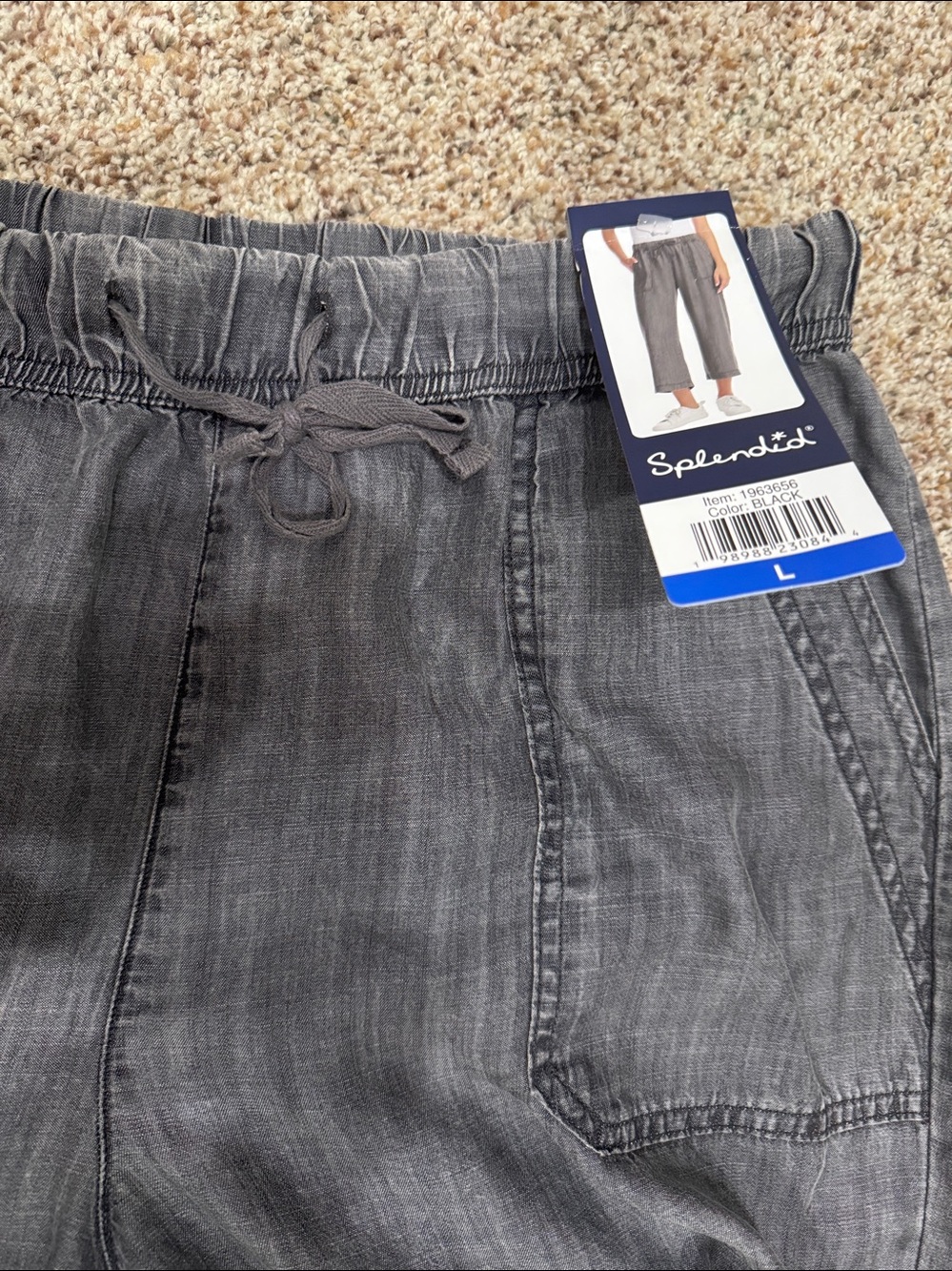 Splendid Drawstring Wide-Leg light charcoal grey cropped pants size L - Picture 4 of 7